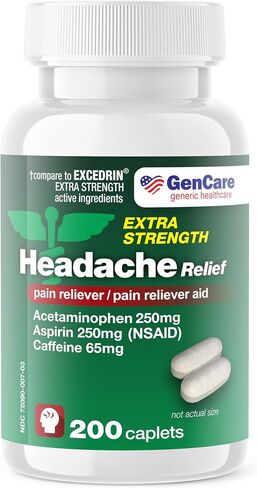 GenCare - Headache Relief Acetaminophen with Aspirin (NSAID) & Caffeine (200 Caplets) Value Pack | Head Pain, Muscle Aches, Back Pain & Body | Generic Excedrin Extra Strength in Saudi Arabia