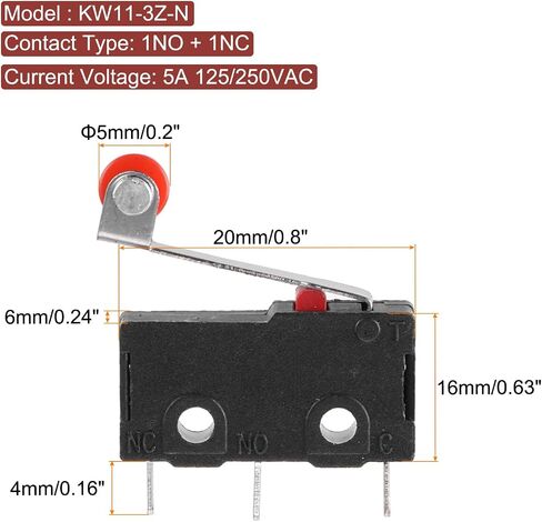 Uxcell 10 قطعة KW11-3Z-N 1NO + 1NC مفتاح الحد الصغير 5A 125/250VAC مقاوم للماء مفاتيح صغيرة مصغرة للمكونات الدقيقة in Saudi Arabia