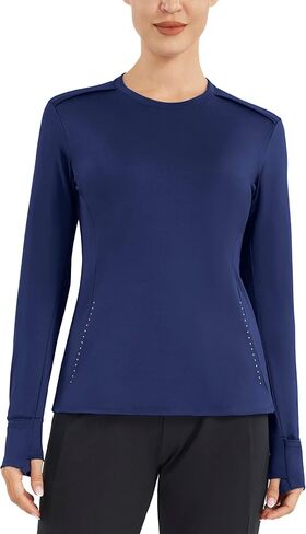 قميص رياضي نسائي من JOYSPELS مصنوع من الصوف الحراري ورقبة وهمية وأكمام طويلة للتمرين مع جيب بسحّاب بفتحات إبهام للجري in Kuwait