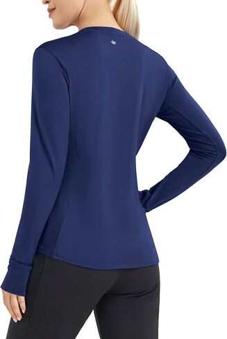 قميص رياضي نسائي من JOYSPELS مصنوع من الصوف الحراري ورقبة وهمية وأكمام طويلة للتمرين مع جيب بسحّاب بفتحات إبهام للجري in Kuwait
