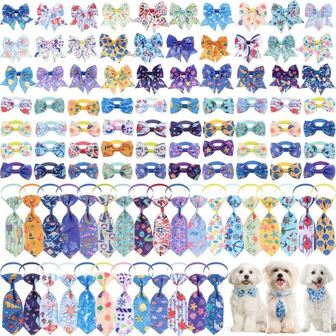 Reginary 100 Pieces Dog Bow Tie Collar Set Include 40 Dog Neckties, and 30 Puppy Bow Tie, 30 Collar Flowers, Adjustable Dog Bows Grooming for Small Medium Dogs Supply (Paw Bone) in Saudi Arabia