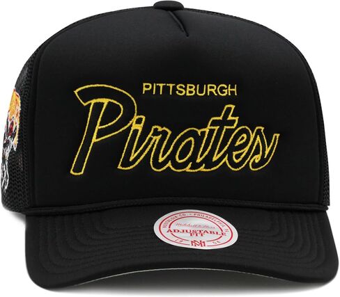 قبعة Mitchell & Ness Pittsburgh Pirates MLB Script Trucker Mesh Snapback - أسود in Saudi Arabia
