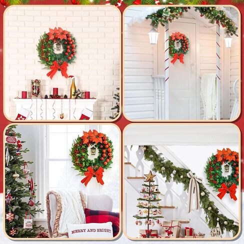 Wreaths for Front Door with Light, 24 Inch Large Door Christmas Wreath for Outside, Red Artificial Wreath for Farmhouse Wall Windows Party Indoor Home Decor in Saudi Arabia