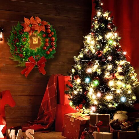 Wreaths for Front Door with Light, 24 Inch Large Door Christmas Wreath for Outside, Red Artificial Wreath for Farmhouse Wall Windows Party Indoor Home Decor in Saudi Arabia