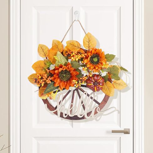 مرحبا سقوط علامة للباب الأمامي - 13 بوصة الخريف عباد الشمس أكاليل اليقطين الخريف ترحيب علامة الباب للخارج داخلي نافذة الجدار مهرجان عيد الشكر الخريف سقوط الديكور in Kuwait