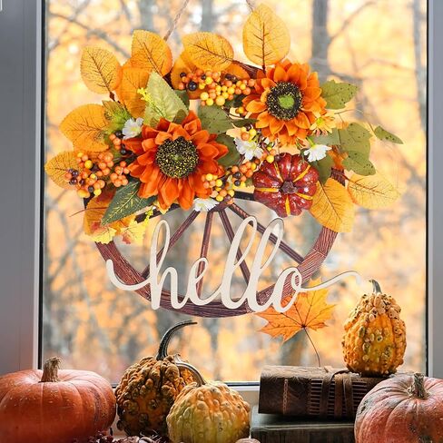 مرحبا سقوط علامة للباب الأمامي - 13 بوصة الخريف عباد الشمس أكاليل اليقطين الخريف ترحيب علامة الباب للخارج داخلي نافذة الجدار مهرجان عيد الشكر الخريف سقوط الديكور in Kuwait