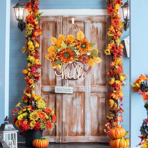 مرحبا سقوط علامة للباب الأمامي - 13 بوصة الخريف عباد الشمس أكاليل اليقطين الخريف ترحيب علامة الباب للخارج داخلي نافذة الجدار مهرجان عيد الشكر الخريف سقوط الديكور in Kuwait
