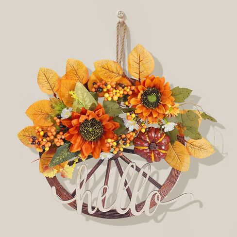 مرحبا سقوط علامة للباب الأمامي - 13 بوصة الخريف عباد الشمس أكاليل اليقطين الخريف ترحيب علامة الباب للخارج داخلي نافذة الجدار مهرجان عيد الشكر الخريف سقوط الديكور in Kuwait