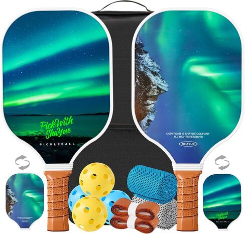 SHAYUE Pickleball Paddles Set of 2 Super Value Set with 2 Pickleball Fiberglass Rackets 4 Balls 2 Pickleball Grip Tapes 2 Sports Towels 1 Pickleball Bag Outdoor Gift for Beginners Family Friends… in Saudi Arabia