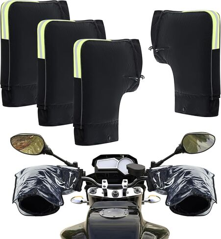 Hanaive 2 Sets of Motorcycle Handlebar Gloves Waterproof Windproof Mittens Hand Warmer Warm Motorbike Handle Bar Hand Cover Muffs Handle Cover with Reflective Strip Thick Velvet Hand Warmer in Saudi Arabia