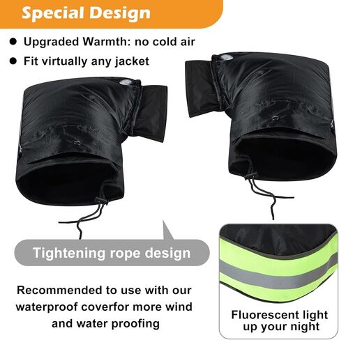 Hanaive 2 Sets of Motorcycle Handlebar Gloves Waterproof Windproof Mittens Hand Warmer Warm Motorbike Handle Bar Hand Cover Muffs Handle Cover with Reflective Strip Thick Velvet Hand Warmer in Saudi Arabia