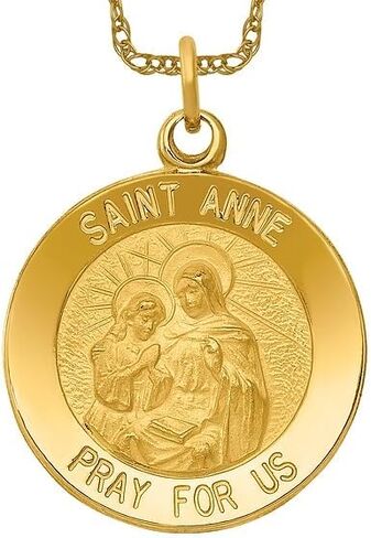 14k Yellow Gold Saint Anne Medal Necklace Charm Pendant Religious Patron St Fine Jewelry For Women Gifts For Her in Kuwait