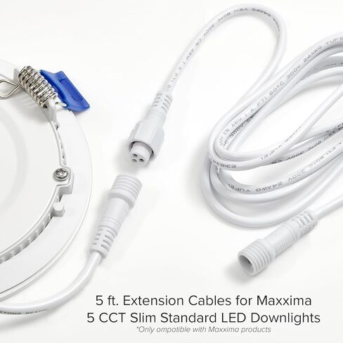 كابل تمديد Maxxima بطول 5 أقدام لـ 5 مصابيح LED نحيفة لدرجة حرارة اللون قابلة للتحديد من CCT، موصلات ذكر وأنثى ذات 3 دبابيس في كلا الطرفين (6 عبوات) in Kuwait