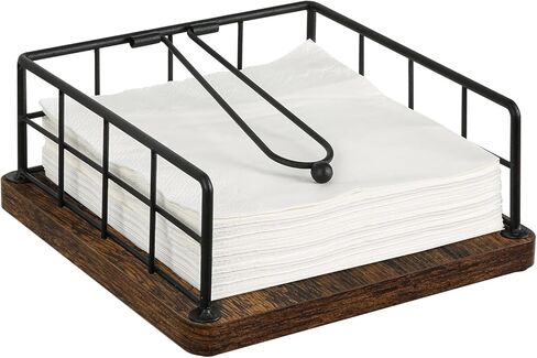 حامل مناديل للطاولة، موزع حامل مناديل معدني ريفي مع قاعدة خشبية، حامل مناديل للمزرعة للمناديل الورقية، حامل مناديل للمطبخ، الطعام، الكوكتيل، النزهة، الهواء الطلق in Kuwait