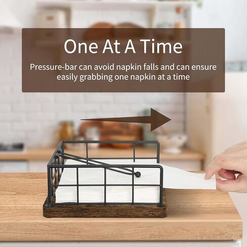 حامل مناديل للطاولة، موزع حامل مناديل معدني ريفي مع قاعدة خشبية، حامل مناديل للمزرعة للمناديل الورقية، حامل مناديل للمطبخ، الطعام، الكوكتيل، النزهة، الهواء الطلق in Kuwait