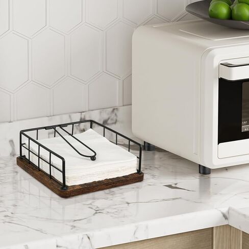 حامل مناديل للطاولة، موزع حامل مناديل معدني ريفي مع قاعدة خشبية، حامل مناديل للمزرعة للمناديل الورقية، حامل مناديل للمطبخ، الطعام، الكوكتيل، النزهة، الهواء الطلق in Kuwait