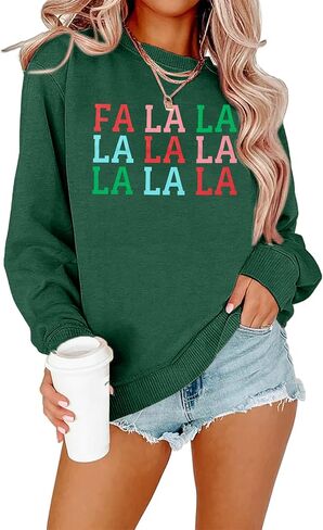 QLIPIN Christmas Sweatshirt Women Fa La La Christmas Sweatshirts Xmas Music Notes Pullover Funny Xmas Holiday Long Sleeve Top in Saudi Arabia