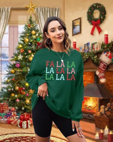 QLIPIN Christmas Sweatshirt Women Fa La La Christmas Sweatshirts Xmas Music Notes Pullover Funny Xmas Holiday Long Sleeve Top in Saudi Arabia