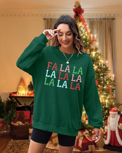 QLIPIN Christmas Sweatshirt Women Fa La La Christmas Sweatshirts Xmas Music Notes Pullover Funny Xmas Holiday Long Sleeve Top in Saudi Arabia