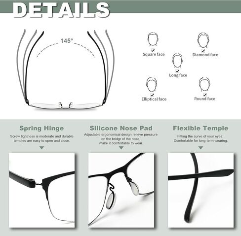 3 Pack Progressive Multifocus Reading Glasses Men Women Metal Frame Multifocal Readers Blue Light Blocking w/Spring Hinge No-Line Eyeglasses,+175 in Saudi Arabia