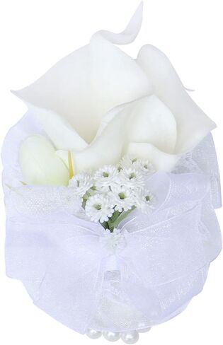 White Wrist Corsage and Men Boutonniere Set Artificial Calla Lily Bridesmaid Wrist Corsage Groomsmen Boutonniere for Wedding Ceremony Anniversary Party Prom (White Wrist Corsage, 1) in Kuwait