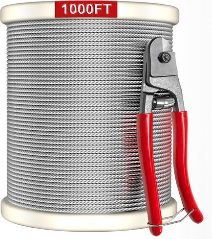 150FT Wire Rope with Cutter, 1/8" Wire Rope, T316 Stainless Steel Cable, Clothes Line Wires, Trellis Wire, 1850 lb Breaking Strength, 7x7 Strands Aircraft Cable for Stair Fence Deck Railing Kit in Saudi Arabia