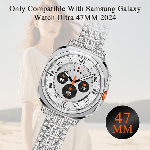 Jewelry Bands Compatible with Samsung Galaxy Watch Ultra 47mm (2024),Adjustable Bling Replacement Stainless Steel Metal Wristband for Women in Saudi Arabia