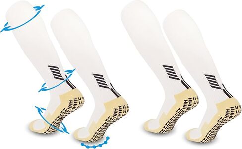 2-pair Soccer Socks Anti Slip Grip Pads for Football Basketball Sports Grip Socks,Knee High Socks For Men, Women, Universal US size 6.5-10 (white) in Saudi Arabia