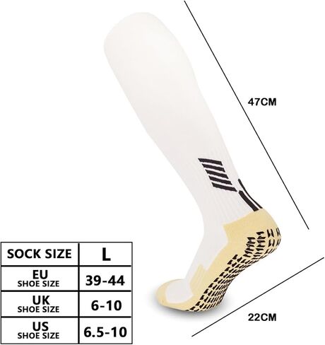 2-pair Soccer Socks Anti Slip Grip Pads for Football Basketball Sports Grip Socks,Knee High Socks For Men, Women, Universal US size 6.5-10 (white) in Saudi Arabia