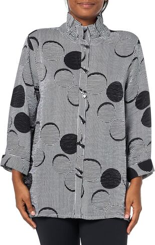 MULTIPLES Women's 1 Turn-up Cuff Three Quarters Sleeve Button Front Wire Collar Shirt in Kuwait