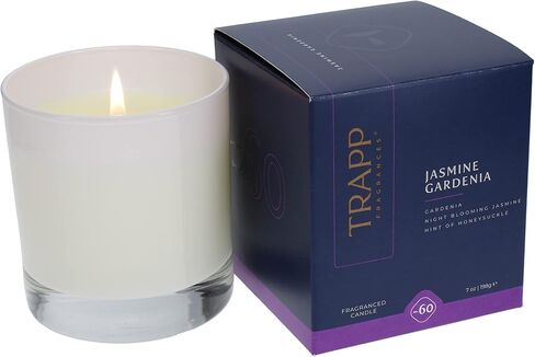 تراب - رقم 60 ياسمين جاردينيا - 7 أونصة. شمعة مميزة - عطر منزلي عطري برائحة زهور الغاردينيا والياسمين الليلي ولمسة من زهر العسل - شمع الفازلين in Kuwait