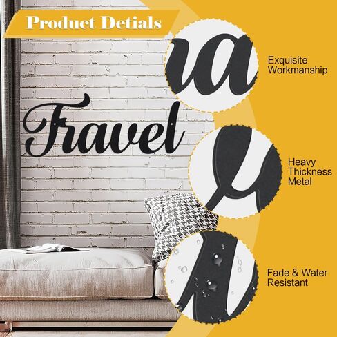 HQIOA Travel Word Signs Metal Wall Decor 16X6.31 inch Living Room Decor for Wall Metal Iron Art Letter Wall Decoration Black Wall Decor for Living Room Farmhouse Dining Room Outdoor Wall Decor in Saudi Arabia