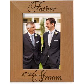 KATE POSH Father of the Groom Picture Frame, Weeding Gifts Natural Real Wood Engraved Photo Frame (4" x 6" Vertical)