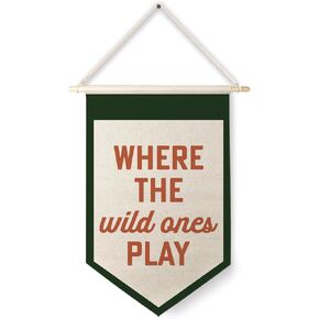 Qpenm Where the Wild Ones Play Hanging Wall Canvas Banner, Playroom Wall Decor, Nursery Hanging Pennant Flag, Nursery Toddler Room Wall Decor, Kids Wall Art Decor,Posters & Prints