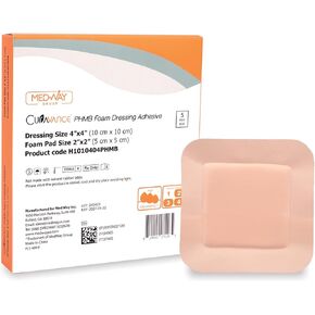 MedVance PHMB Bordered Adhesive Foam Dressing 4"x4" (2"x2" Pad), Box of 5 dressings