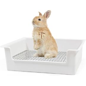 PODOO Steel Grids Rabbit Litter Box - Bunny Litter Pan and Guinea Pig Training Box, 15x11x4.7 inches, 1cm Holes Steel Mesh for Small Animals, Orange