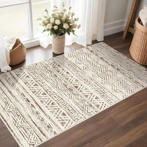 Vintage Abstract 5x7 Area Rug: Retro Washable Area Rugs for Living Room Non-Slip Neutral Stain Resistant for Bedroom Distressed Floral Machine Indoor Carpets for Dinning Room Home Office Blue/Grey