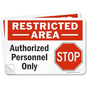 SmartSign Restricted Area Authorized Personnel Only Stop Sign | 7" x 10" Laminated Vinyl Sticker with Heavy-Duty Adhesive (Pack of 2), Made in USA