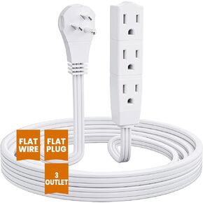 Kasonic 8FT Flat Plug Extension Cord, UL Listed 16/3 SPT-3 1625W Power Strip with 3 Outlets, 3 Prong Grounded 13 Amp 125V Indoor Extension Cord for Home Office