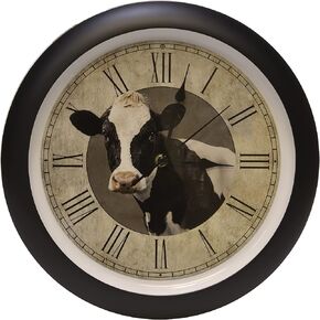 Mark Feldstein & Associates Cow Farmhouse Collection Vintage Natural Brown 13 inch Sound Wall Clock