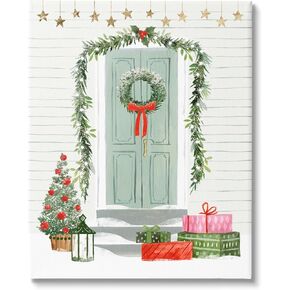 Stupell Industries Christmas Presents Wreath Doorstep Canvas Wall Art, Design by Victoria Barnes