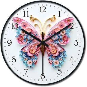 8 inch Vibrant Color Butterfly Pattern, Wall Mounted Clock, Analog Wall Clock Decorative Elegant Wall Clock for Kitchen, Bedroom, Wall Decor