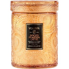 Voluspa Spiced Pumpkin Latte Candle | 5.5 Oz | Small Glass Jar with Lid | All Natural Wicks and Coconut Wax for Clean Burning | Vegan