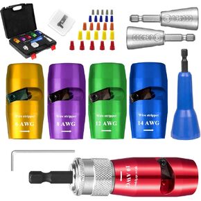 36 in 1 Wire Stripper Tool Set for Drill, Professional AWG 14-12-10-8-6 Gauge Wire Stripper Set and Wire Twister Tool for Drill, Electrical Tool Set with 25 Wire Caps for Man/Home DIY