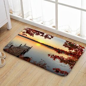 Fall Pumpkins Maple Leaf Bath Mat, Autumn Leaves Harvest Thanksgiving Seasonal Non Slip Absorbent Floor Rug Quick Dry Soft Velvet Rugs Carpets for Bathtub Bathroom Bedroom Kitchen, 17x29 Inch