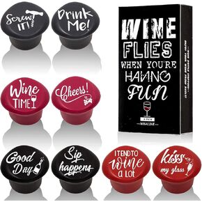 Whaline 8 Pack Funny Silicone Wine Stoppers, Reusable Wine Accessories and Wine Gifts with a Funny Saying for Wine Beer Bottles