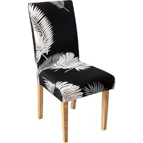 Dining Room Chair Covers Chair Slipcovers Elastic Stretch Fabric Armless Removable Washable Chair Protector (Set of 6, Black, Feather)