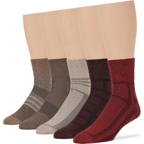 7BigStars Kingdom Men's Diabetic Loose Cotton Quarter Socks - 5 Pack - Geometric, Stripe Pattern - Sock Size 10-13 Shoe Size 9-12 L Khaki, Brown, Olive Green