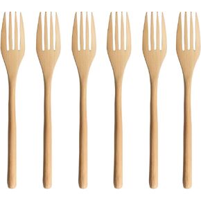 Forks,Wooden Forks, AOOSY 6 Pieces Eco-friendly Japanese Wood Salad Dinner Forks Wooden Forks Set Reusable Handmade Natural Wood Flatware Set for Cooking Stirring Eating