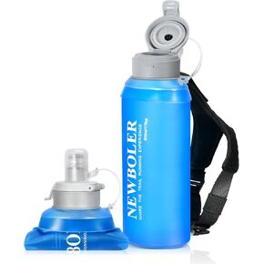 500ml Handheld Running Water Bottle Soft Flask, BPA-Free with Dust Cap, Adjustable Handstrap for Running & Walking (Blue)